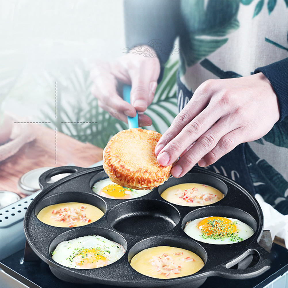 7 Hole Frying Pot Cast Iron No - Egg Waffle Pan recension och pris